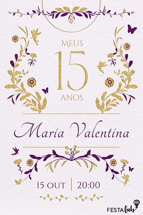 Convite de Aniversario de 15 anos - Jardim roxo 15 anos