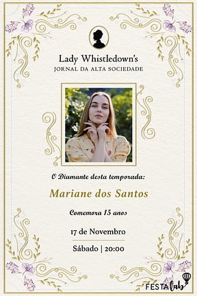 Convite de Aniversario de 15 anos - Jornal da Lady Whistledown?s