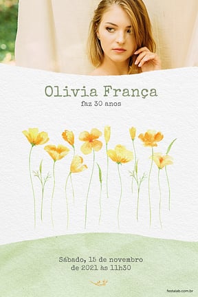 Modelo de Convite de Aniversario de 15 anos - Lirios aquarela amarelo Convite de Aniversario de 15 anos - Lirios aquarela amarelo