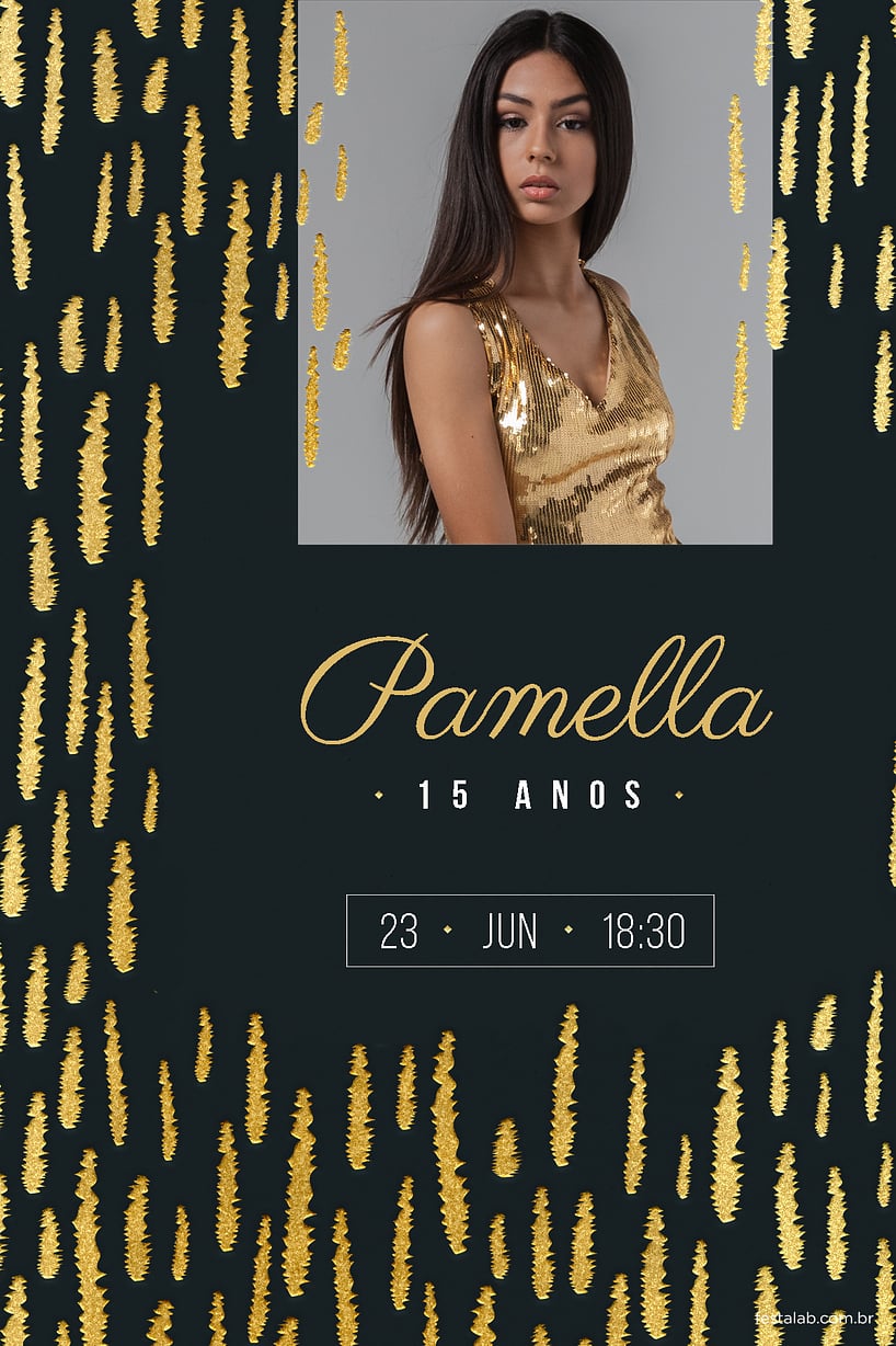 Modelo de Convite de Aniversario de 15 anos - Metalizado Dourado Convite de Aniversario de 15 anos - Metalizado Dourado