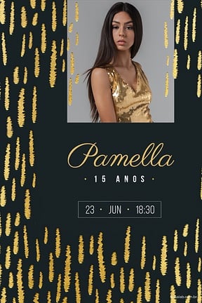 Modelo de Convite de Aniversario de 15 anos - Metalizado Dourado Convite de Aniversario de 15 anos - Metalizado Dourado
