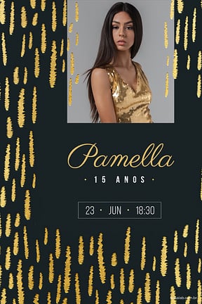 Modelo de Convite de Aniversario de 15 anos - Metalizado Dourado Convite de Aniversario de 15 anos - Metalizado Dourado
