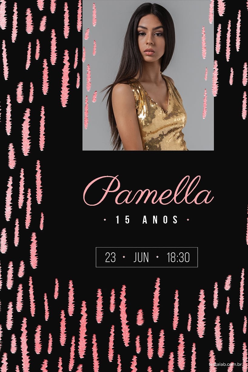 Modelo de Convite de Aniversario de 15 anos - Metalizado Rosa Convite de Aniversario de 15 anos - Metalizado Rosa
