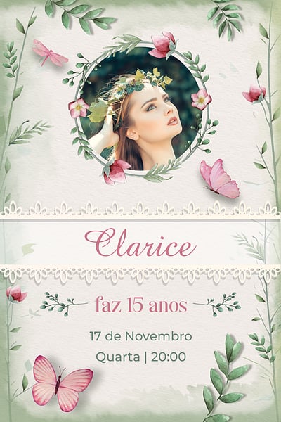 Modelo de Convite de Aniversario de 15 anos - Meu Jardim Encantado Convite Meu Jardim Encantado grátis para editar
