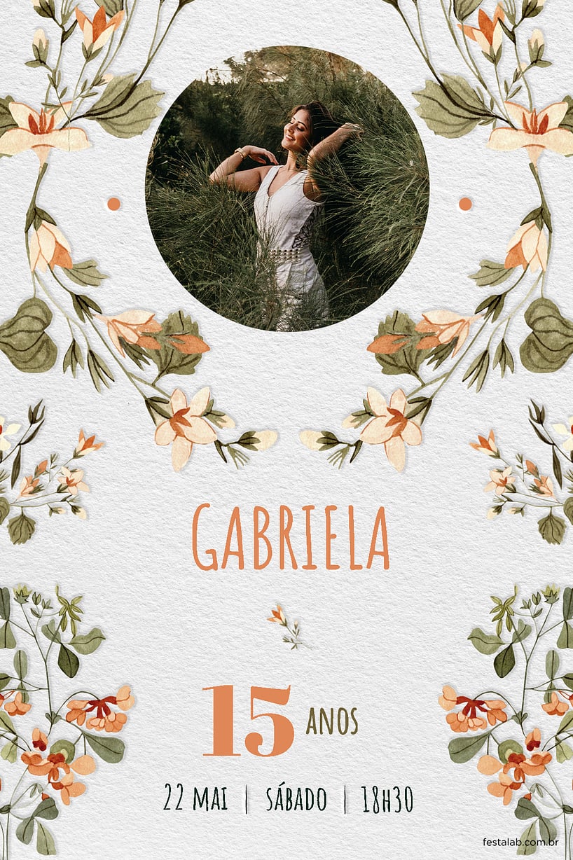 Convite Quinze Primaveras Laranja grátis para editar