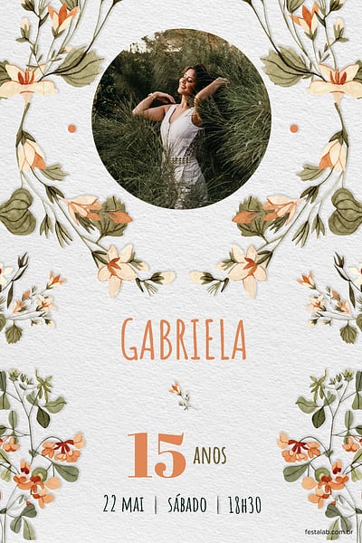 Modelo de Convite de Aniversario de 15 anos - Quinze Primaveras Laranja Criar convite de Aniversário de 15 anos - Quinze Primaveras Laranja| FestaLab