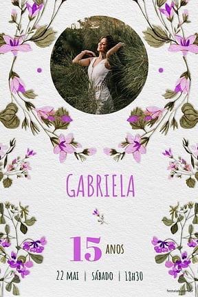 Modelo de Convite de Aniversario de 15 anos - Quinze Primaveras Lilas Convite de Aniversario de 15 anos - Quinze Primaveras Lilas