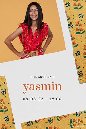 Modelo de Convite de Aniversario de 15 anos - Tecido Floral Amarelo Convite de Aniversario de 15 anos - Tecido Floral Amarelo