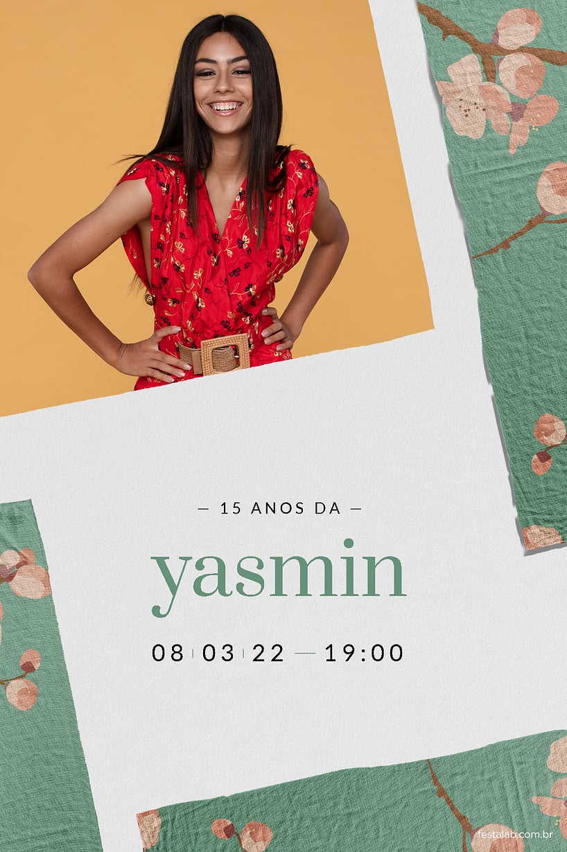 Convite Tecido Floral Verde grátis para editar