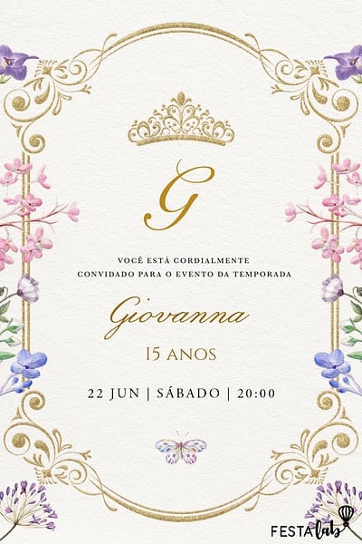 Modelo de Convite de Aniversario de 15 anos - Uma Noite Encantada Convite Uma Noite Encantada grátis para editar