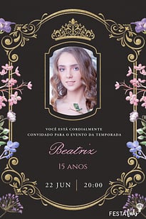 Modelo de Convite de Aniversario de 15 anos - Uma Noite Encantada e Florida Convite Uma Noite Encantada e Florida grátis para editar