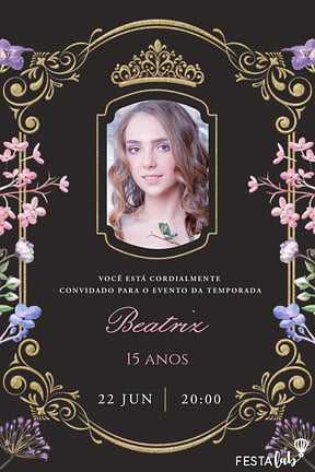 Modelo de Convite de Aniversario de 15 anos - Uma Noite Encantada e Florida Convite de Aniversario de 15 anos - Uma Noite Encantada e Florida