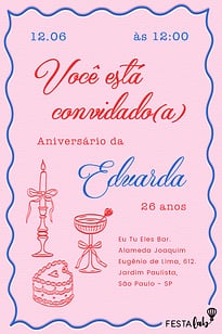 Modelo de Convite de Aniversario Adulto - Aesthetic Rosa Convite Aesthetic Rosa grátis para editar