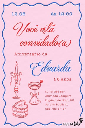 Convite de Aniversario Adulto - Aesthetic Rosa