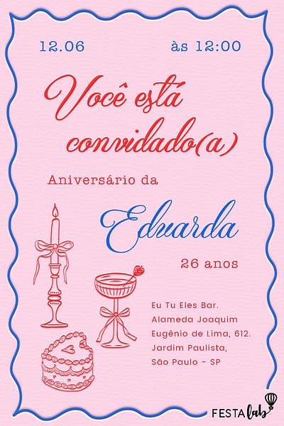 Criar convite de aniversário - Aesthetic Rosa| FestaLab