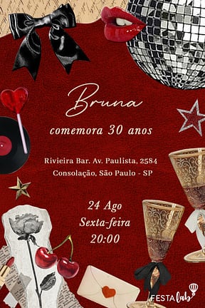 Modelo de Convite de Aniversario Adulto - Aesthetic Vermelho Convite de Aniversario Adulto - Aesthetic Vermelho