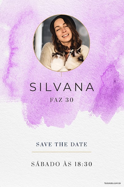 Criar convite de aniversário - Aquarela roxa| FestaLab