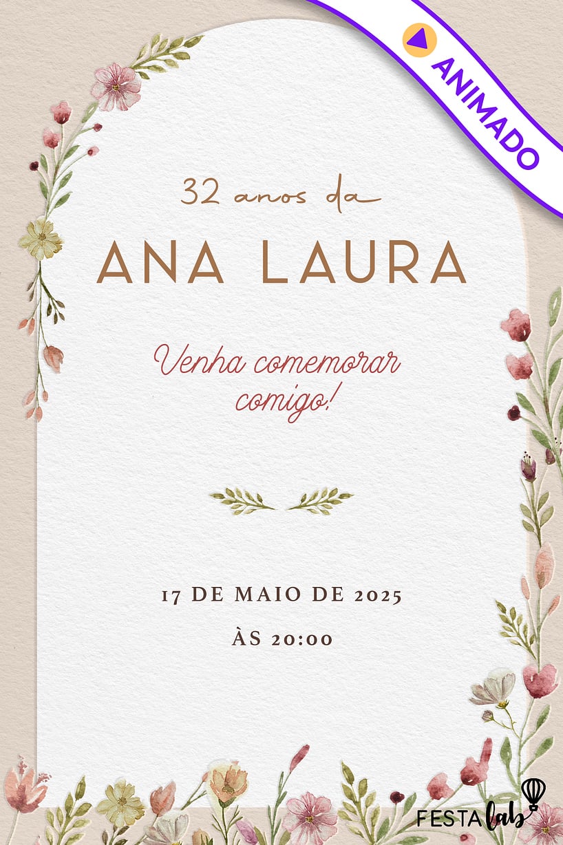 Convite Arco das Flores Neutras grátis para editar