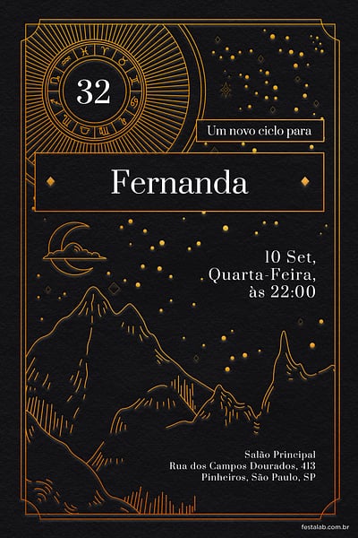 Modelo de Convite de Aniversario Adulto - Astrologia Convite Astrologia grátis para editar