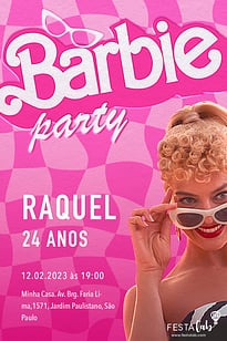 Modelo de Convite de Aniversario Adulto - Barbie Party Convite Barbie Party grátis para editar
