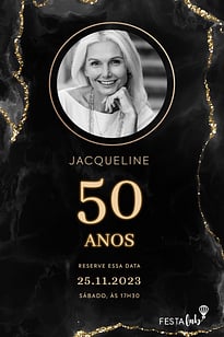Modelo de Convite de Aniversario Adulto - Black and Gold Convite Black and Gold grátis para editar