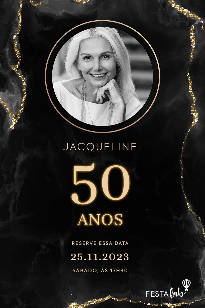 Convite Black and Gold grátis para editar