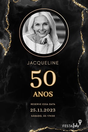 Modelo de Convite de Aniversario Adulto - Black and Gold Convite de Aniversario Adulto - Black and Gold