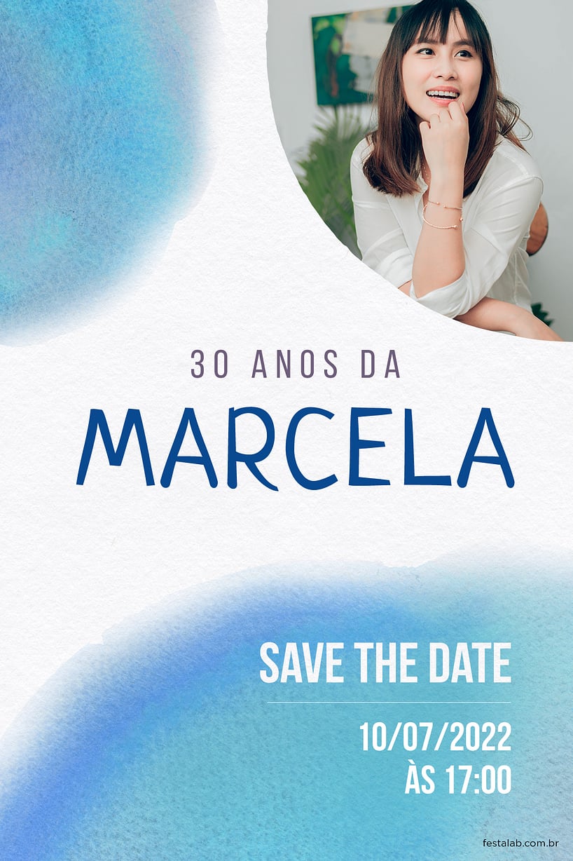 Convite Blush azul grátis para editar