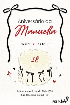 Convite de Aniversario Adulto - Bolo de laco