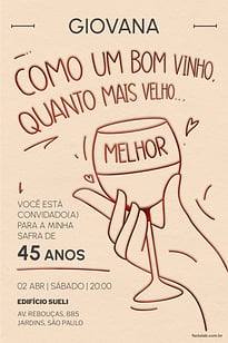 Modelo de Convite de Aniversario Adulto - Bom Vinho Convite Bom Vinho grátis para editar