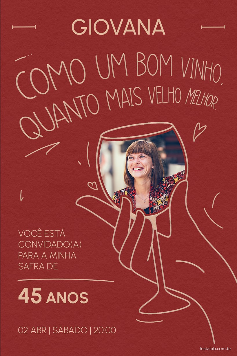 Convite Bom Vinho Vermelho grátis para editar