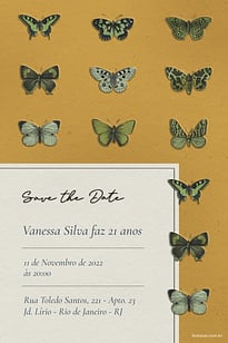Modelo de Convite de Aniversario Adulto - Borboleta Rustica Bege Convite Borboleta Rústica Bege grátis para editar