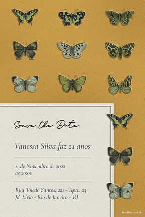 Modelo de Convite de Aniversario Adulto - Borboleta Rustica Bege Convite de Aniversario Adulto - Borboleta Rustica Bege