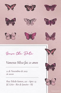 Modelo de Convite de Aniversario Adulto - Borboleta Rustica Rosa Convite Borboleta Rústica Rosa grátis para editar