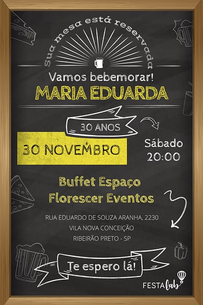 Modelo de Convite de Aniversario Adulto - Boteco Convite Boteco grátis para editar