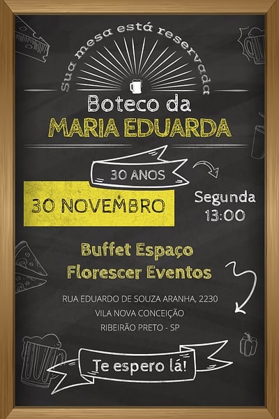 Modelo de Convite de Aniversario Adulto - Boteco Convite Boteco grátis para editar