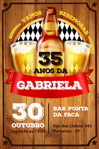 Modelo de Convite de Aniversario Adulto - Boteco Cerveja Convite Boteco Cerveja grátis para editar