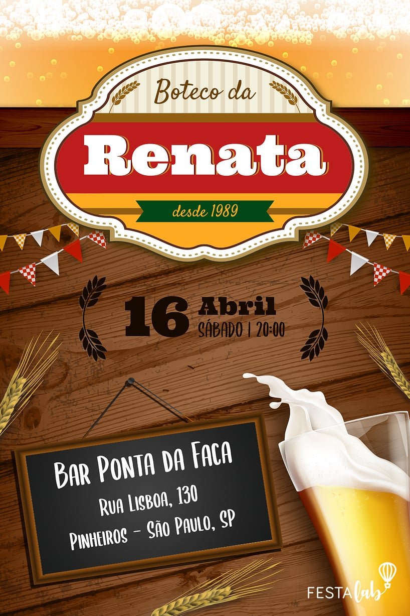 Criar convite de aniversário - Rótulo do Boteco| FestaLab