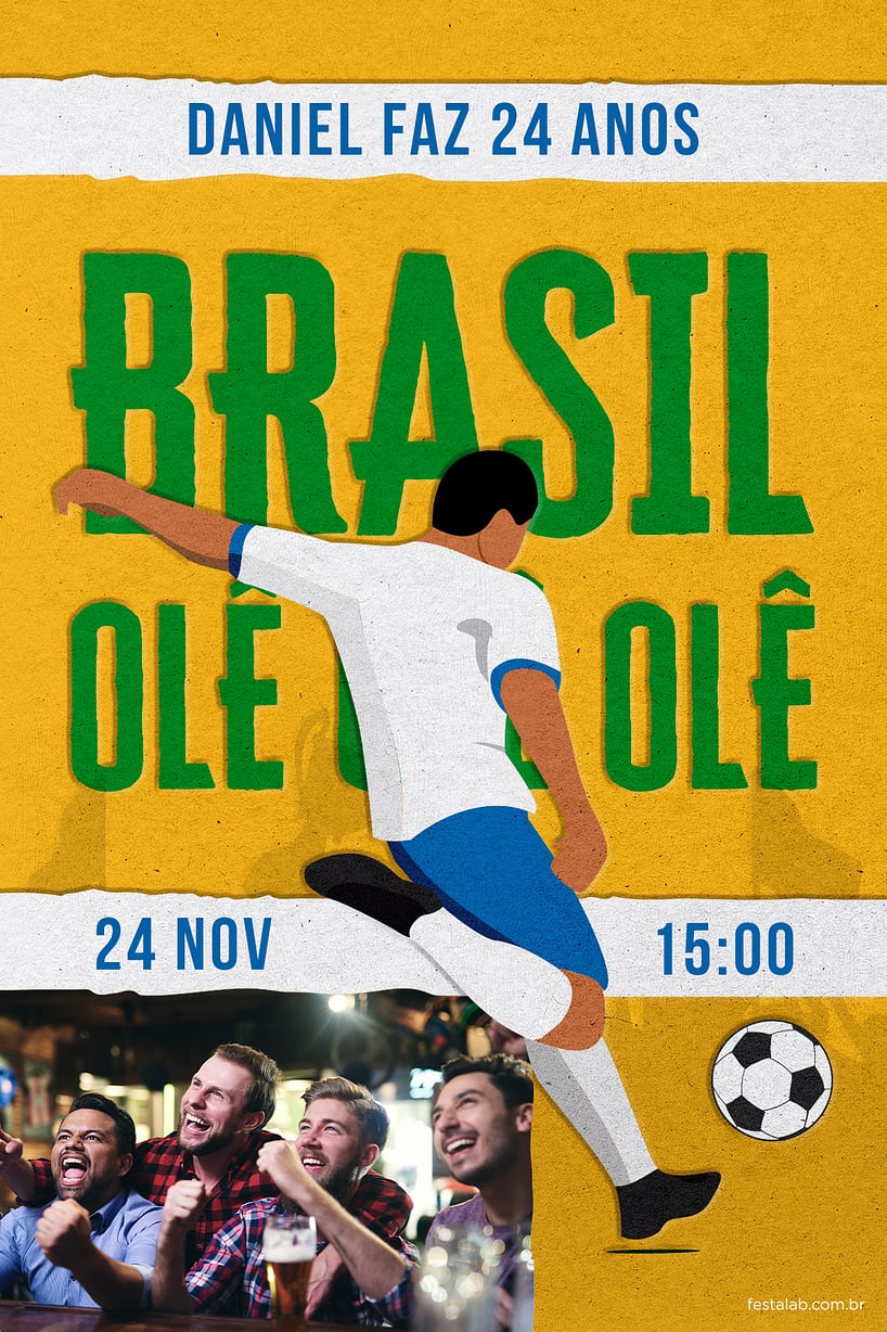 Criar convite de aniversário - Brasil amarelo| FestaLab