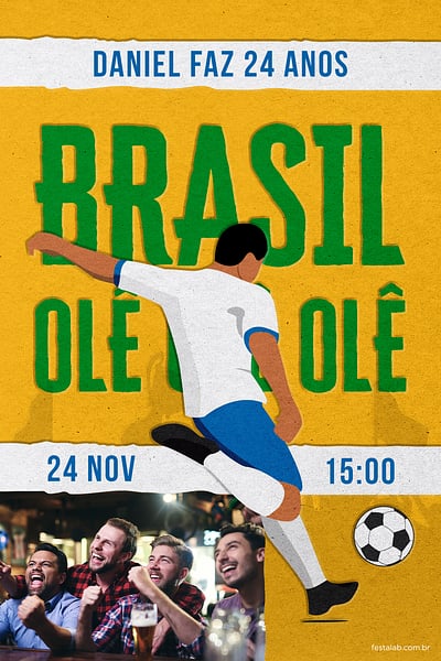 Modelo de Convite de Aniversario Adulto - Brasil amarelo Convite Brasil amarelo grátis para editar