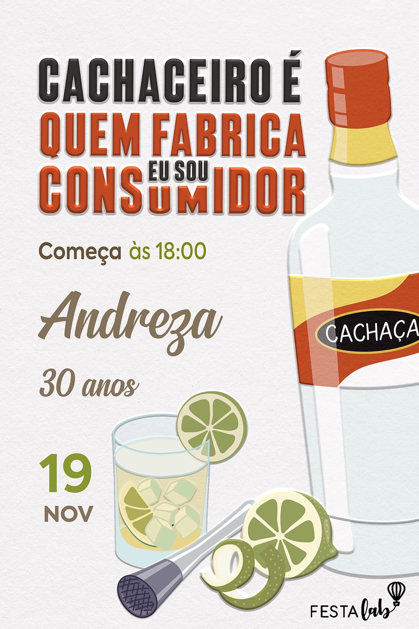 Criar convite de aniversário - Cachaça| FestaLab