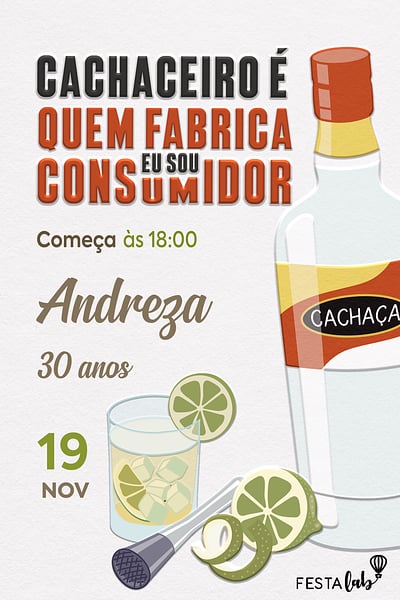Modelo de Convite de Aniversario Adulto - Cachaca Convite Cachaça grátis para editar