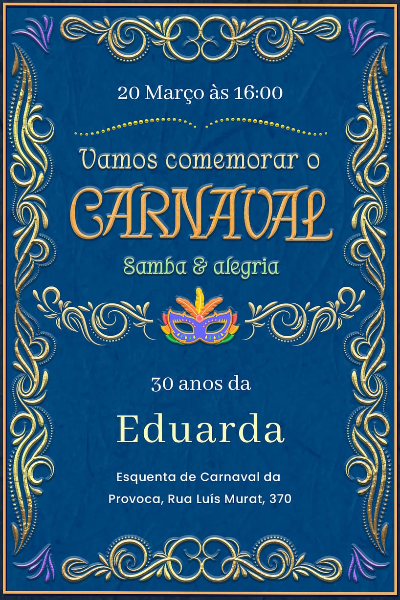 Convite de Aniversario Adulto - Carnaval ornamental