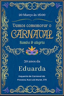 Modelo de Convite de Aniversario Adulto - Carnaval ornamental Convite Carnaval ornamental grátis para editar