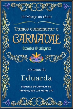 Modelo de Convite de Aniversario Adulto - Carnaval ornamental Convite de Aniversario Adulto - Carnaval ornamental