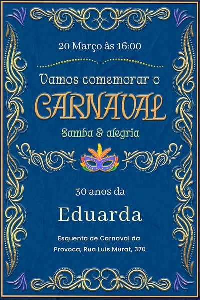 Modelo de Convite de Aniversario Adulto - Carnaval ornamental Convite Carnaval ornamental grátis para editar