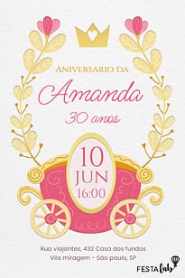Modelo de Convite de Aniversario Adulto - Carrossel da realeza Convite Carrossel da realeza grátis para editar