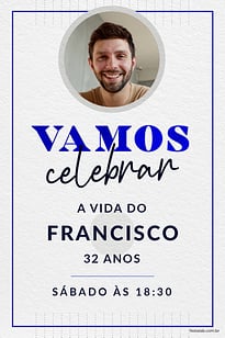 Modelo de Convite de Aniversario Adulto - Celebracao azul Convite Celebração azul grátis para editar