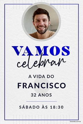 Modelo de Convite de Aniversario Adulto - Celebracao azul Convite de Aniversario Adulto - Celebracao azul