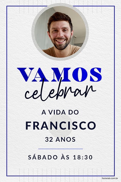 Modelo de Convite de Aniversario Adulto - Celebracao azul Convite Celebração azul grátis para editar